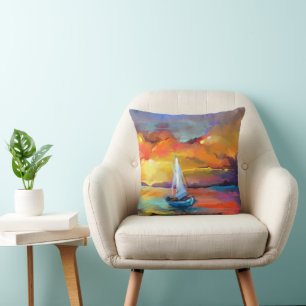 Coussin Serene Sunset Sailboat Art