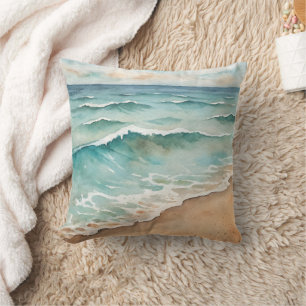 Coussin Serene Watercolor Beach Waves - Ocean Vibes