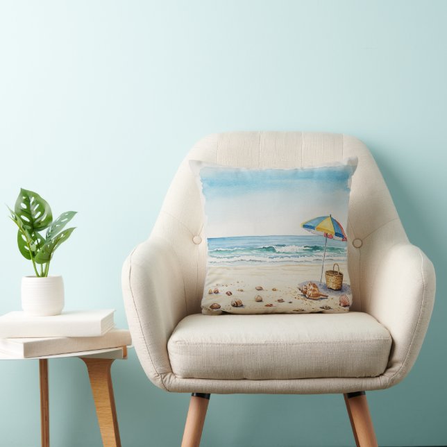 Coussin Sérénité balnéaire : Watercolor Beach Bliss (Chaise)