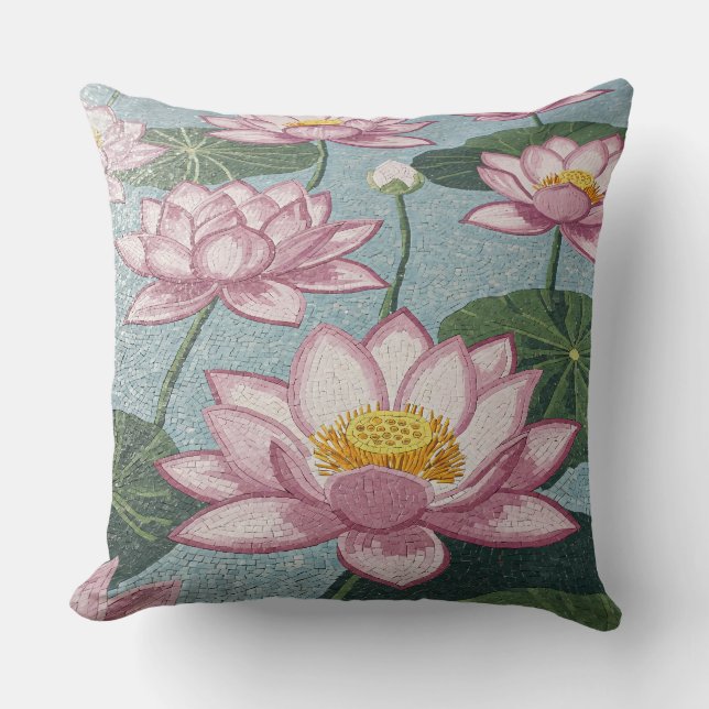 Coussin Sérénité de l'étang de Lotus : Art mosaïque (Recto)