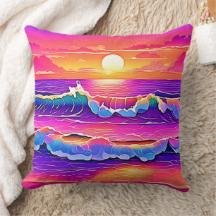 Coussin Sérénité du coucher de soleil de la vague rétro