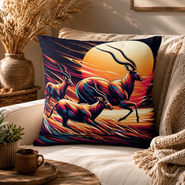 Coussin Sérénité en mouvement Inspiré de l'antilope (Serenity in Motion Antelope-Inspired Throw Pillow)