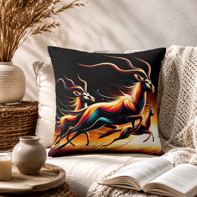 Coussin Sérénité en mouvement Inspiré de l'antilope (Serenity in Motion Antelope-Inspired Throw Pillow)