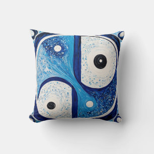 Coussin Sérénité géométrique : Bleu & Blanc Yin Yang