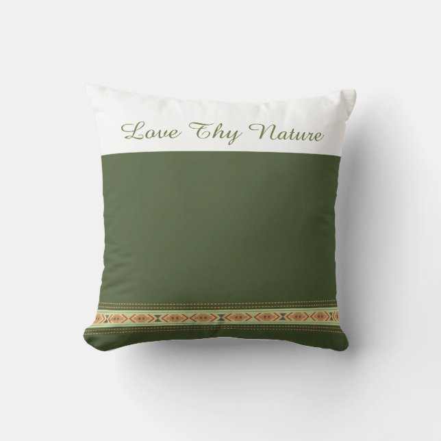 Coussin Sérénité Terrienne : "Aime Ta Nature" Vert Mousse (Recto)