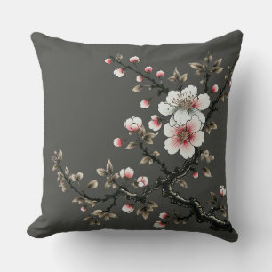 Coussin Serenity in Bloom Cherry Blossom Branch (gris)
