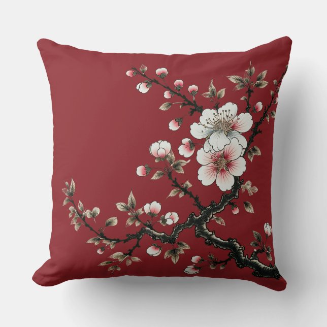Coussin Serenity in Bloom Cherry Blossom Branch (rouge) (Recto)