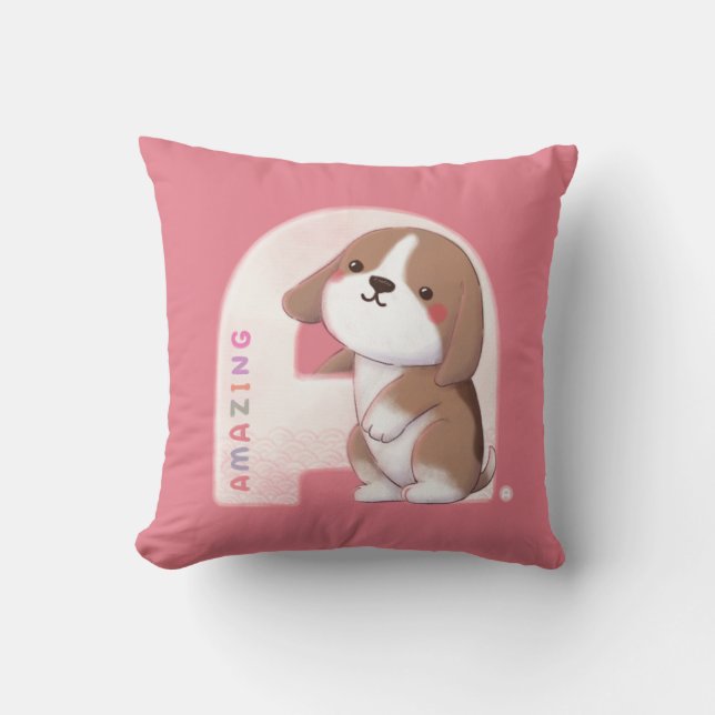 Coussin Série Alphabet : "A" Illustration Beagle Extraordi (Recto)