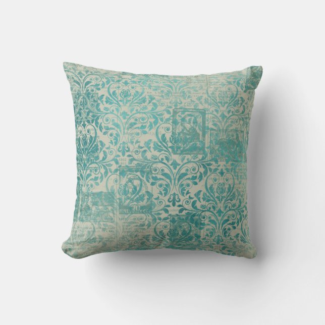 Coussin Série de papiers turquoise Ephemera Design 19 (Recto)