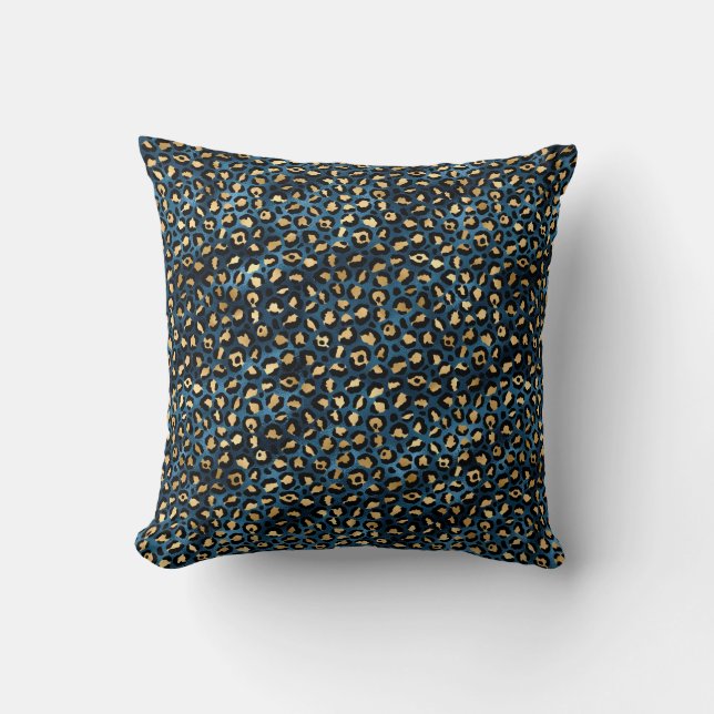 Coussin Série Leopard bleu et or Design 1 (Recto)