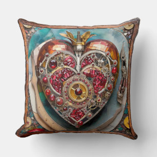 Coussin Série Steampunk Cœur de Grenade Rubis