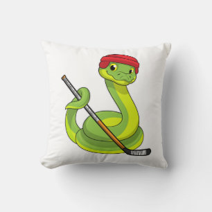 Coussin Serpent au hockey sur glace avec bâton de hockey s