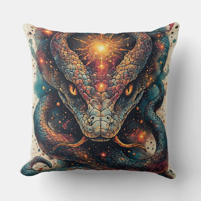 Coussin Serpent Cosmique aux Écailles Brillantes (Recto)