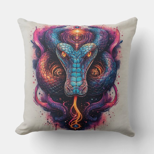 Coussin Serpent Cosmique aux Écailles Brillantes (Recto)