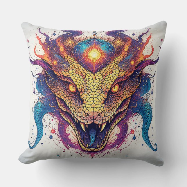 Coussin Serpent Cosmique aux Écailles Brillantes (Recto)
