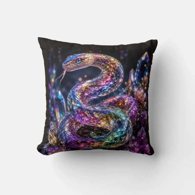 Coussin Serpent de cristal de luxe | Glamour noir or (Recto)