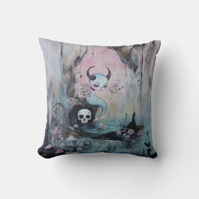 Coussin Serpent de mer à crâne Magique Witchy AI Art (Recto)