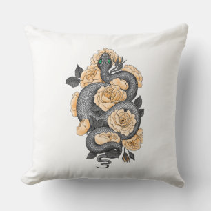 Coussin Serpent et roses jaunes