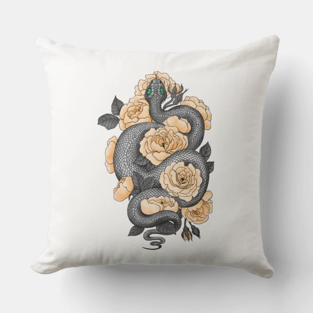 Coussin Serpent et roses jaunes (Recto)