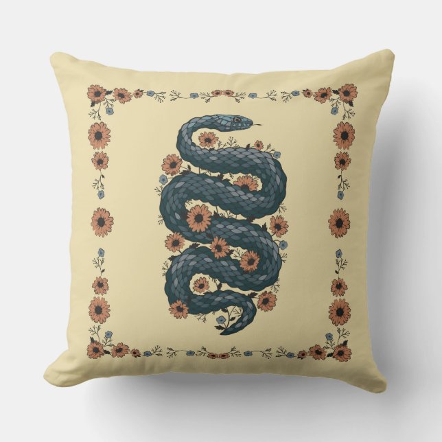 Coussin Serpent floral (bleu) (Recto)