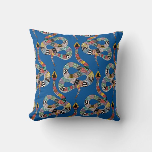 Coussin serpent graphique électrique bleu (Recto)