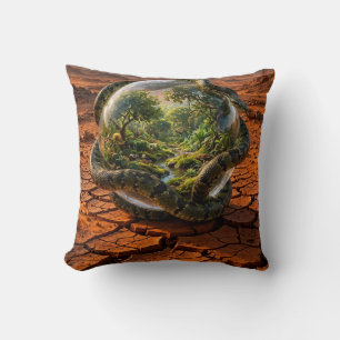 Coussin Serpent & l'Orbe d'Eden Paysage Surréaliste de Rêv