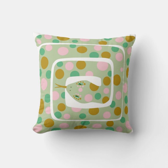 Coussin Serpent rose et vert Abstrait poêlé amusant (Recto)