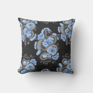 Coussin Serpents et roses bleus