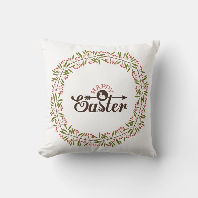 Coussin Serre Florale Rouge Et Vert Avec Lapin (Recto)