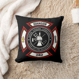 Coussin Service d'incendie AJOUTER LE NOM Pompier Insigne 