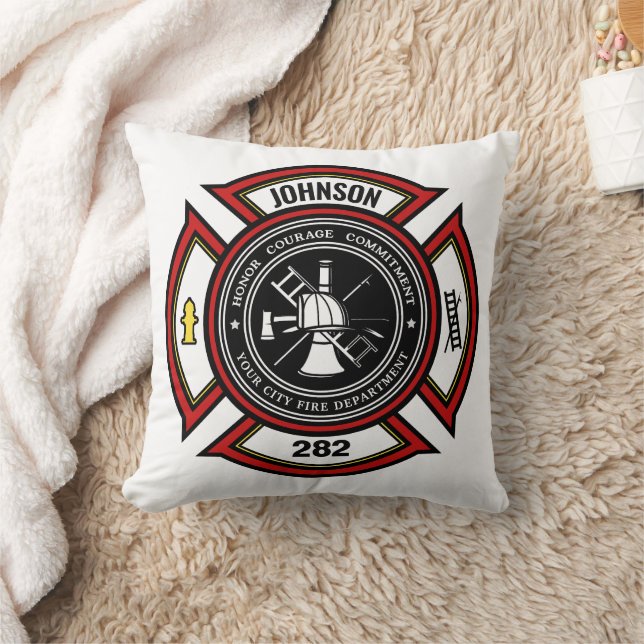 Coussin Service d'incendie AJOUTER LE NOM Pompier Insigne  (Couverture)