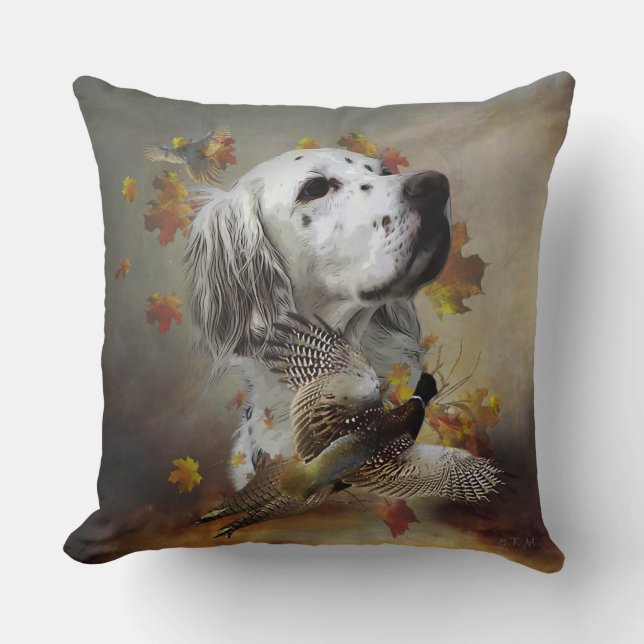 Coussin Setter anglais avec faisans, art  (Recto)