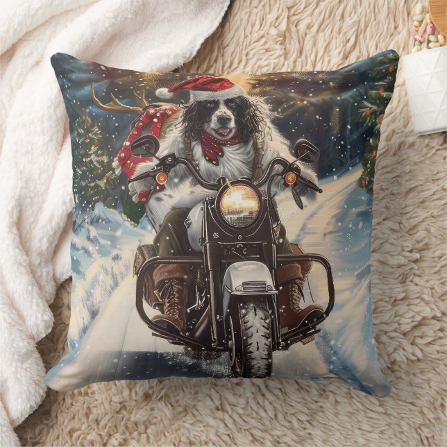 Coussin Setter Anglais Chien à Moto Noël (Couverture)