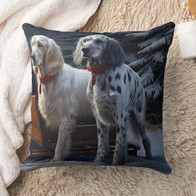 Coussin Setter Anglais Décor de Noël Traîneau enneigé  (Couverture)
