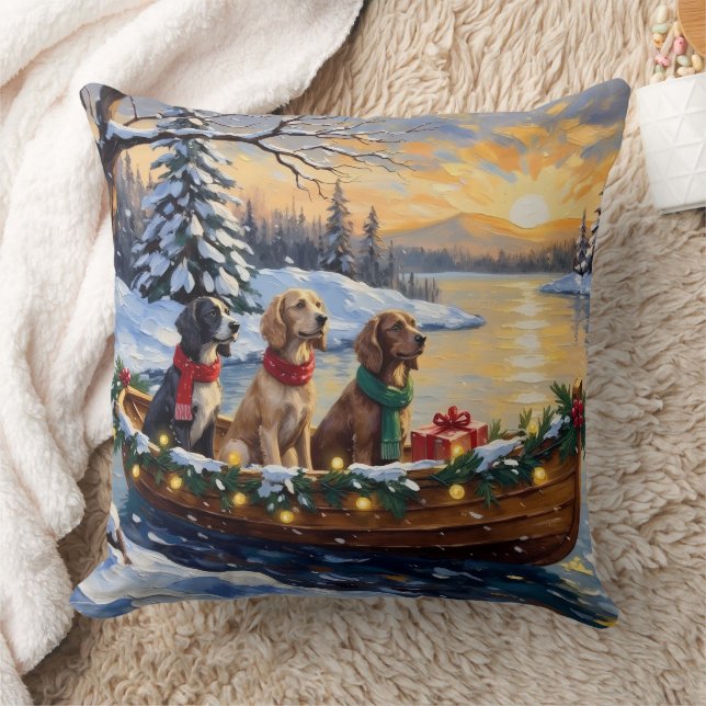 Coussin Setter Anglais Noël Bateau Fêtes (Couverture)
