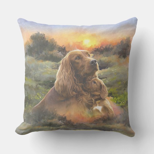 Coussin setter irlandais avec chiot (Recto)
