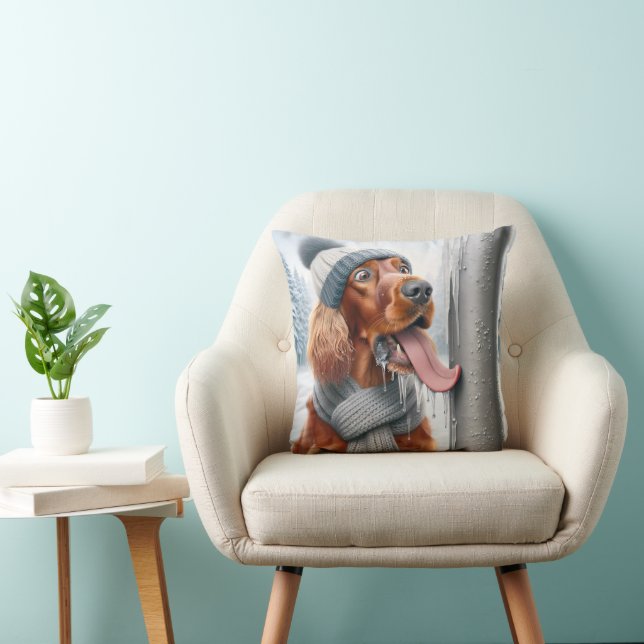 Coussin Setter Irlandais Avec Langue Sur Pole Gelé (Chaise)