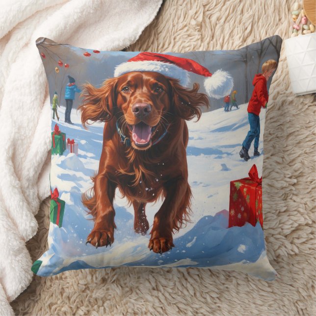Coussin Setter Rouge Irlandais Courant dans la Neige avec  (Couverture)