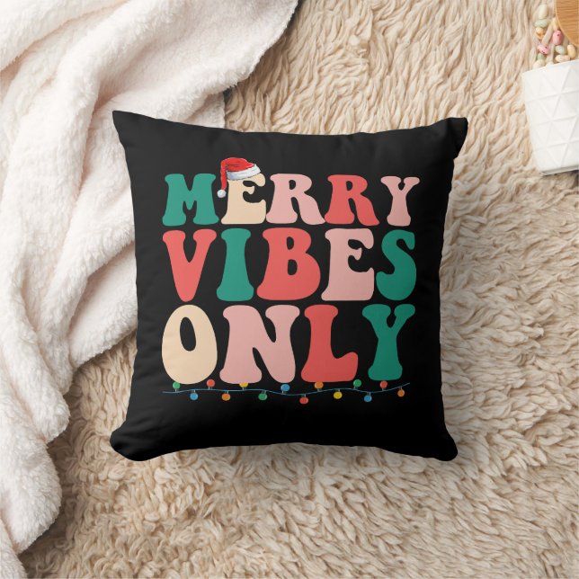 Coussin Seulement des vibrations joyeuses Noël Vacances Fa (Couverture)