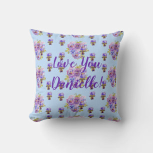 Coussin Shabby Chic Blue Floral Love You Girl Name Cushion