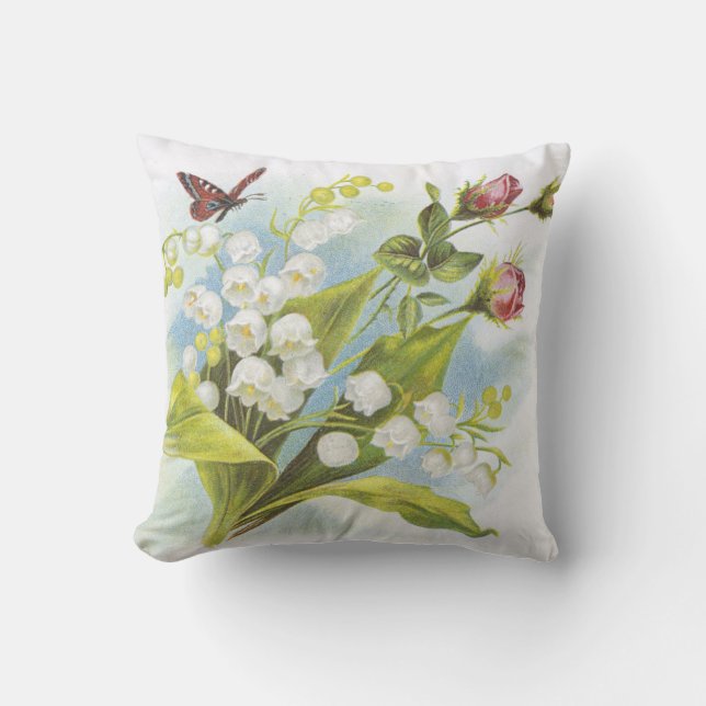 Coussin Shabby Chic Butterfly, Roses & Lily de la Vallée (Recto)