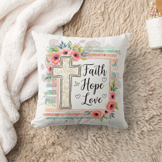 Coussin Shabby Chic floral Foi Espoir Amour (Couverture)