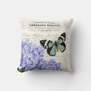 Coussin Shabby chic français floral et papillon