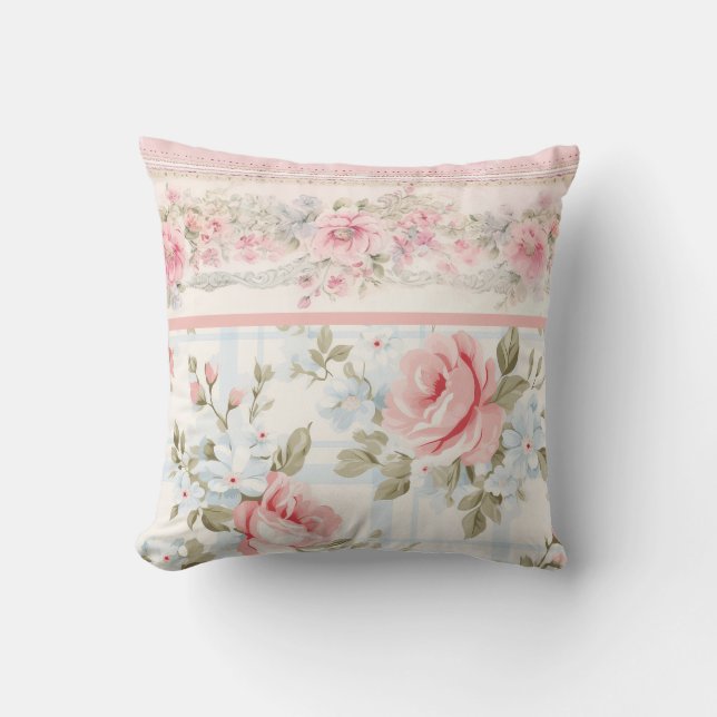 Coussin Shabby chic motif floral rose (Recto)