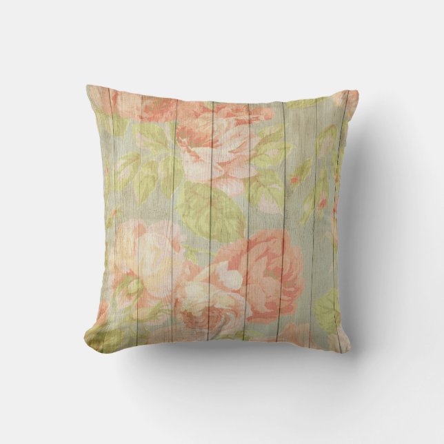 Coussin Shabby Chic Vintage Pastel Rose Roses & Peonies (Recto)