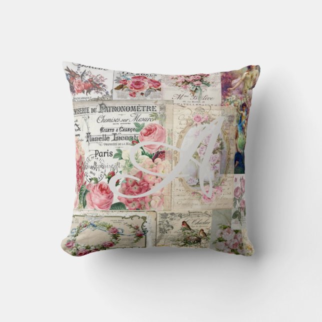 Coussin Shabby collage chic, pays victorien, découpage, b (Recto)