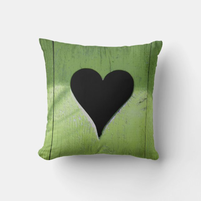 Coussin SHABBYCHIC coeur en bois vert noir (Recto)