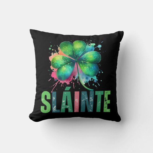 Coussin Shamrock d'aquarelle - Sláinte - Saint Patrick Day (Recto)