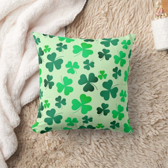 Coussin Shamrock de trèfle vert feuille Floral Retro Éléga (Couverture)