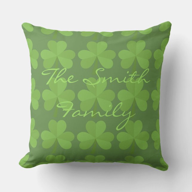 Coussin Shamrock irlandais St Patrick Clovers Motif vert (Recto)
